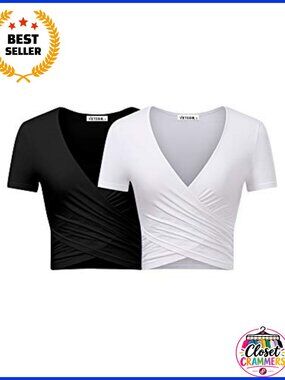 Women's Deep V Neck Cross Wrap Slim Fit Crop Top